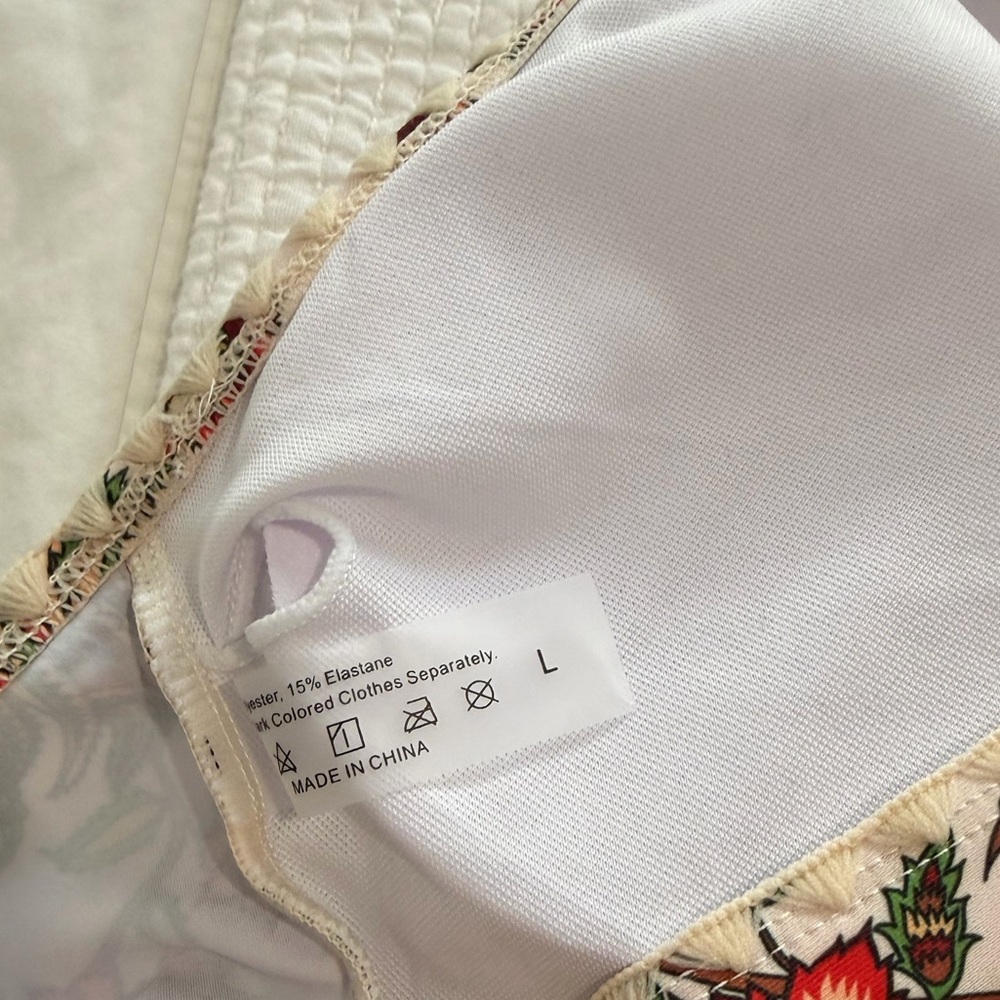 Modlily 2 Piece Floral One-Piece Swimsuit Cream / Red with Wrap Women’s Large - Picture 6 of 9